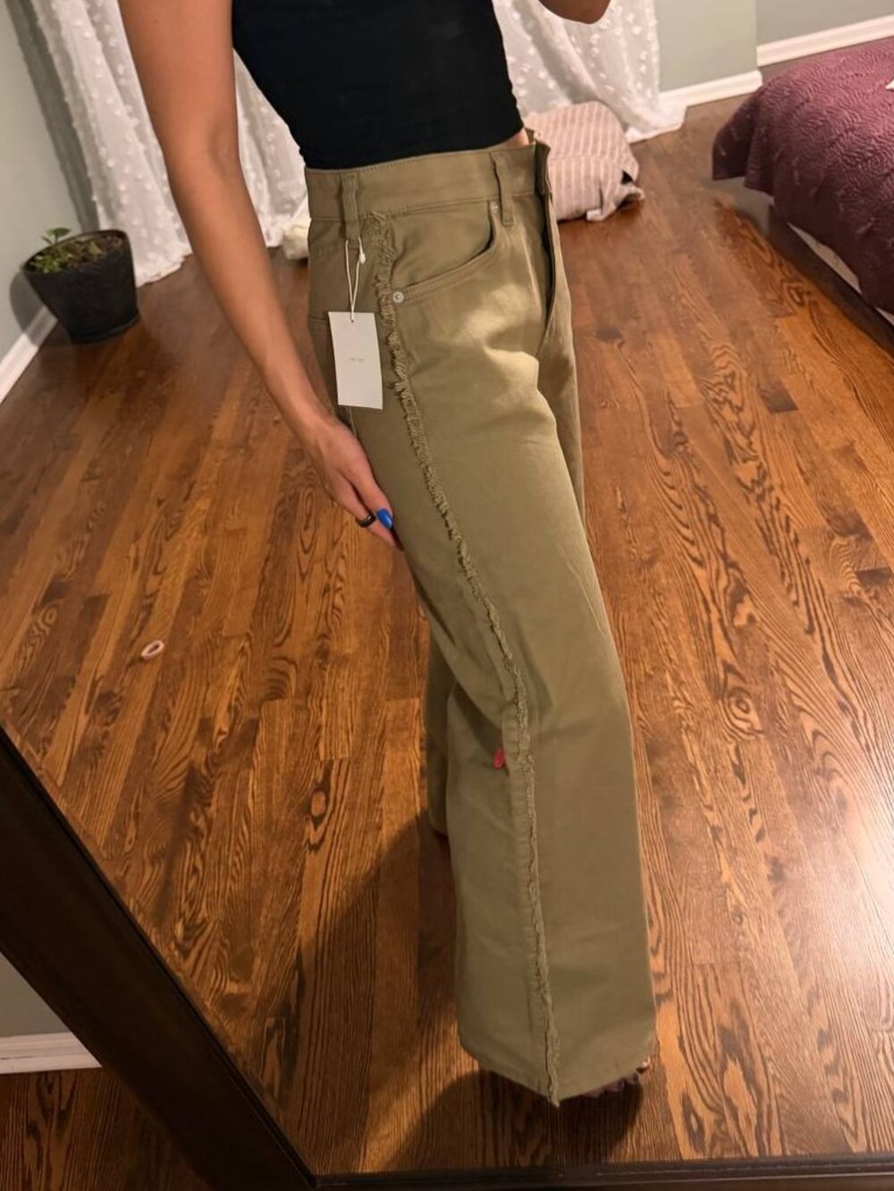 OAK + FORT Wide Leg Frayed Seam Trousers